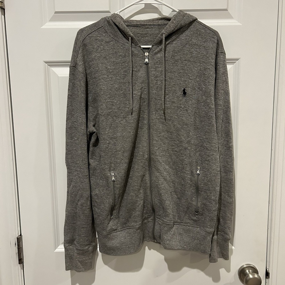 Polo Ralph Lauren Men's Large Full Zip Hoodie Gray Pony Sweatshirt